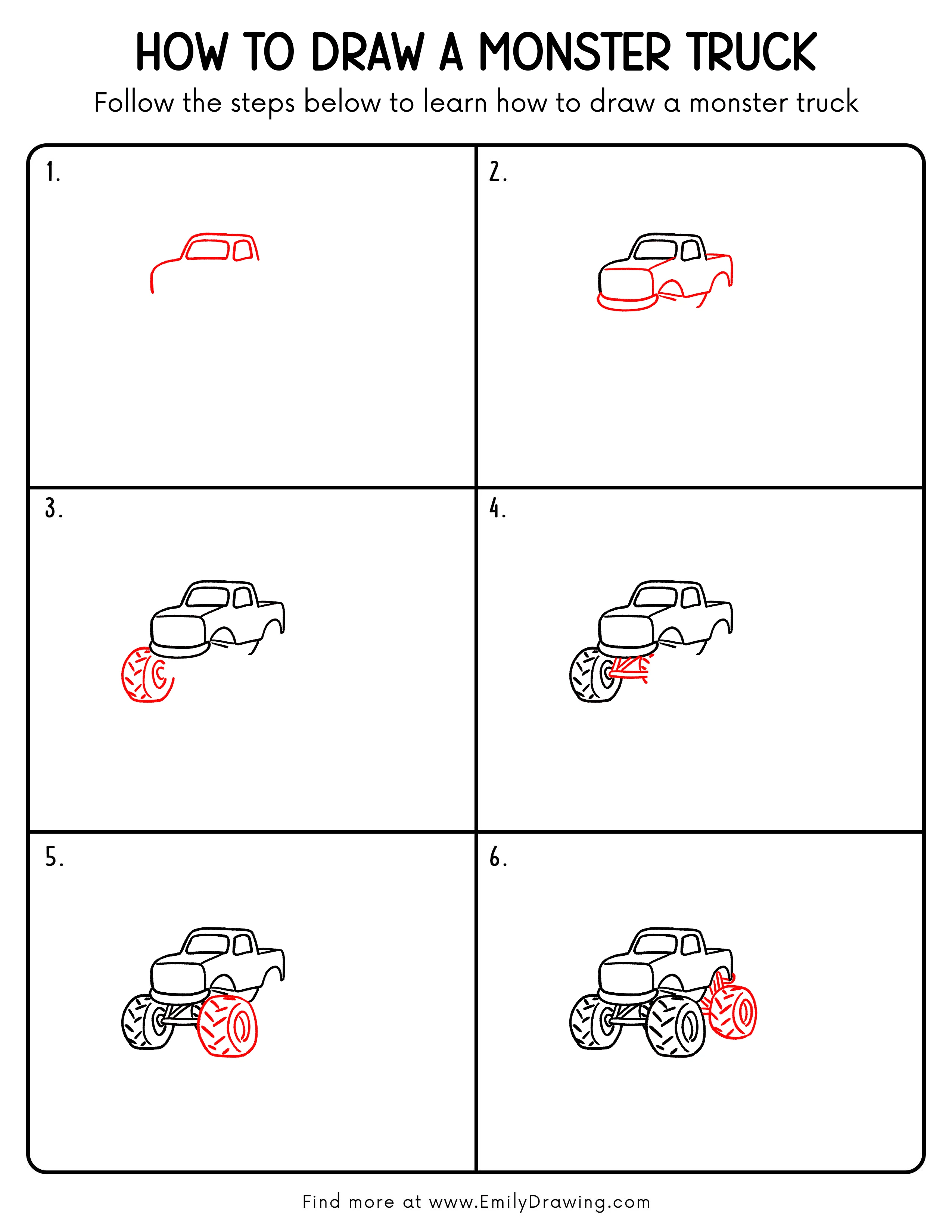 Printable Monster Truck Drawing Guide